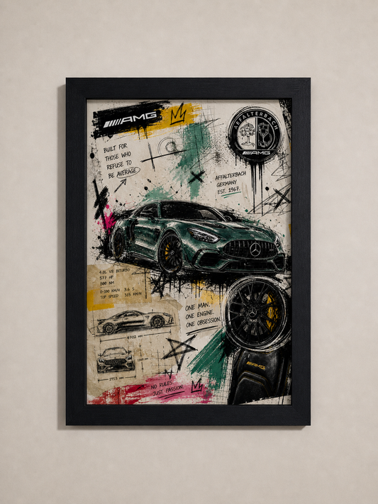 Mercedes AMG Yellow Graffiti-style Poster